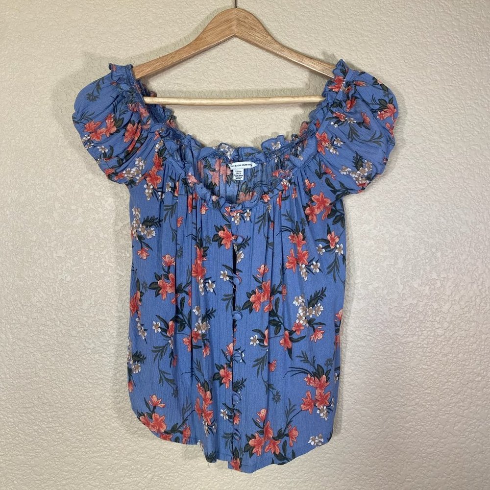 Blue Floral American Eagle Shirt